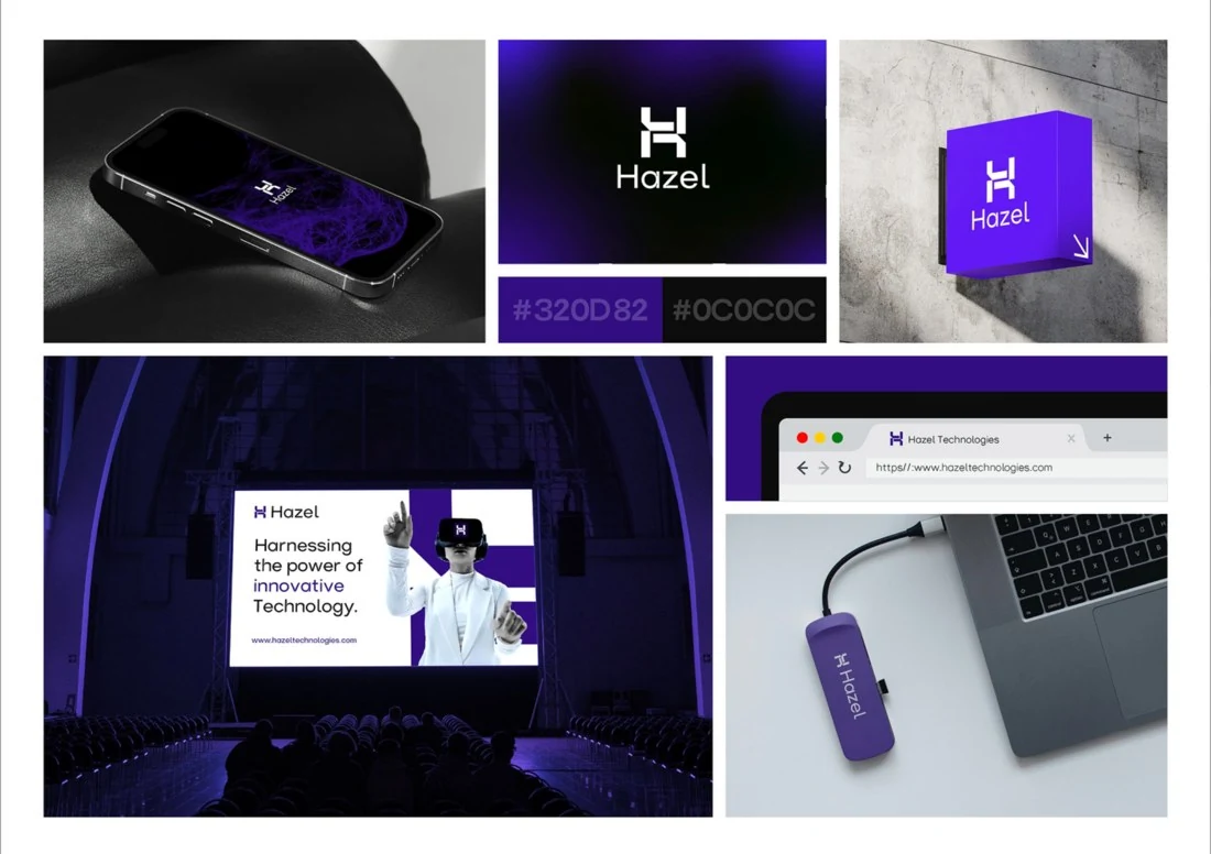 Fiktives Branding Konzept Hazel mit Logo und Anwendungsbeispielen